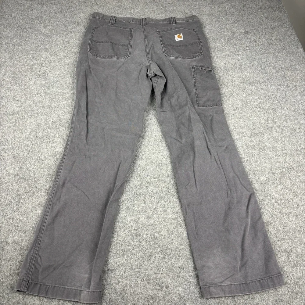 Carhartt Pants Mens 36x34 (Fits 36x32) Gray Rugged Flex Canvas Relaxed Fit Work